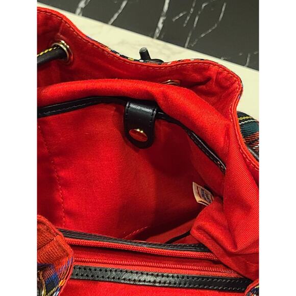 Dooney & Bourke VTG Large Red Tartan Plaid & Leather Backpack Drawstring TR573 - Picture 13 of 16